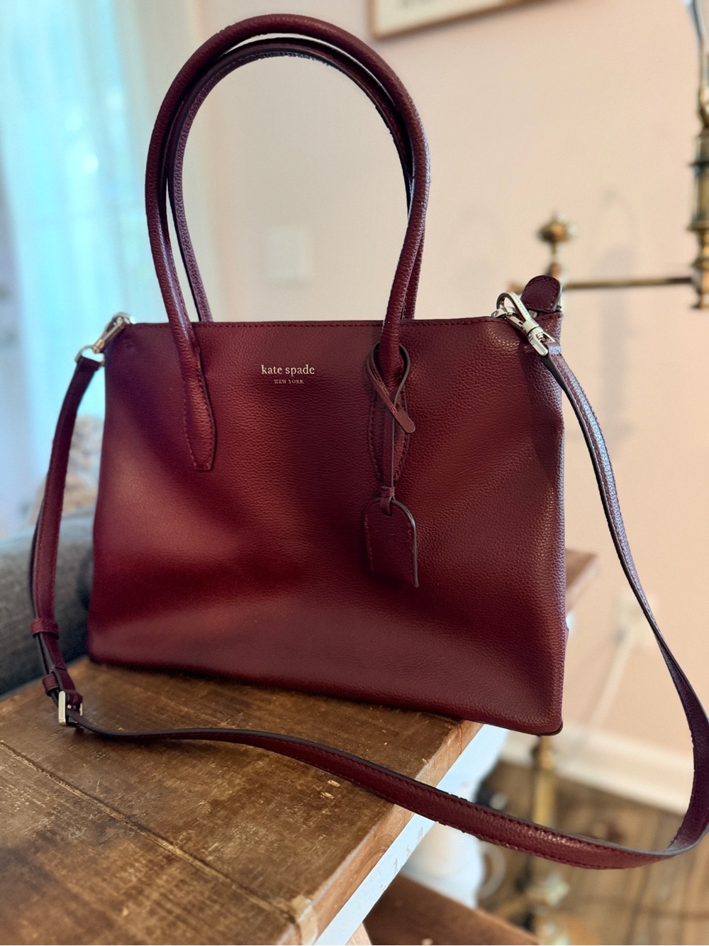 kate spade Burgundy Leather Satchel with Detachable Strap